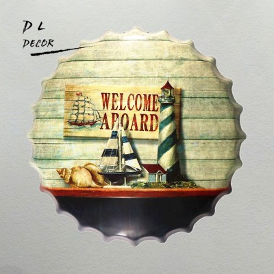 DL-WELCOME A BOARD Mediterranean Bottle Cap Wall Painting Tin Sign Wall Decor   232860991697